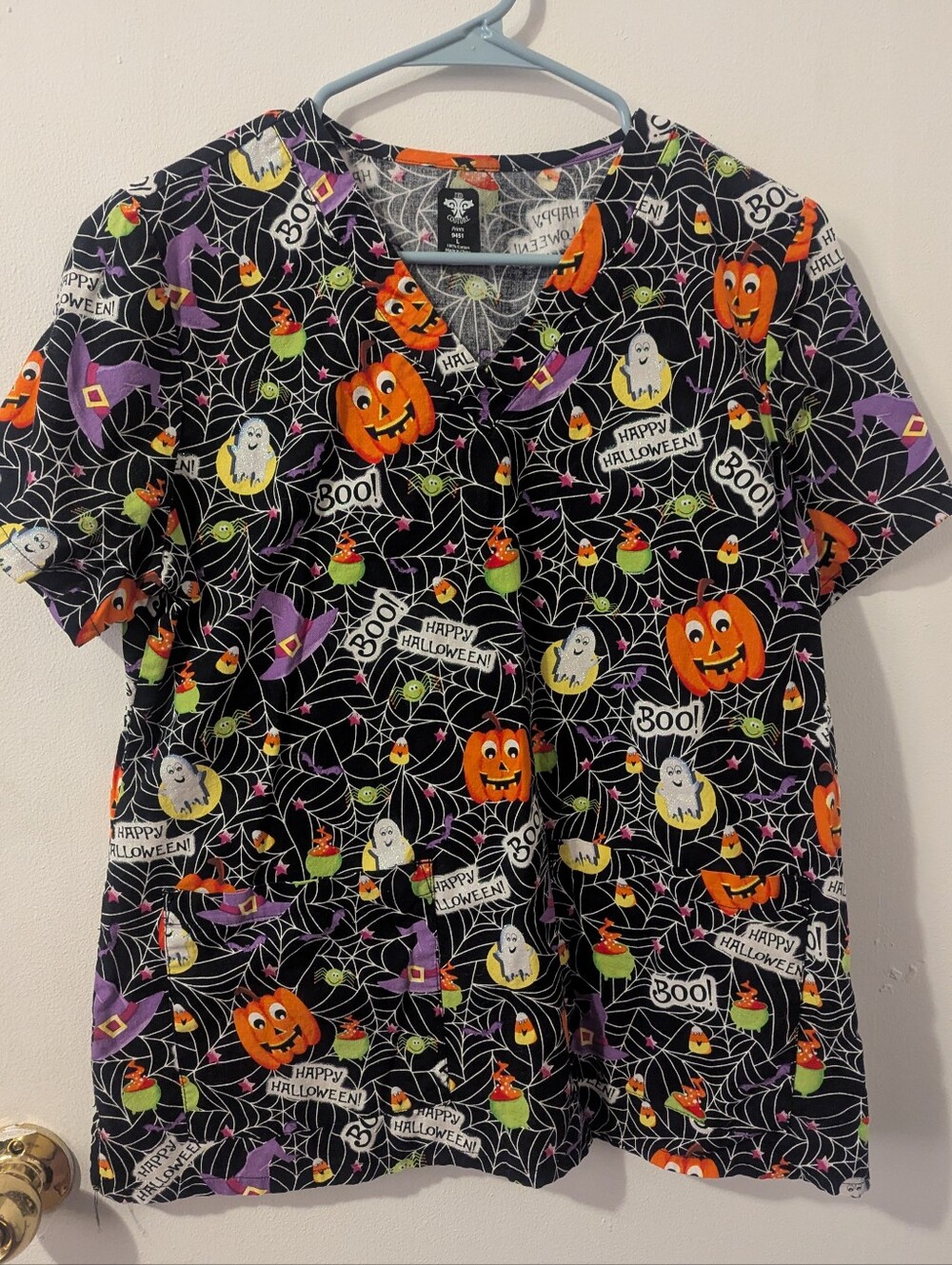 Halloween Print Scrub Top